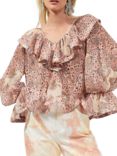 French Connection Demetra Animal Floral Print Pleated Blouse, Peach Nectar/Multi