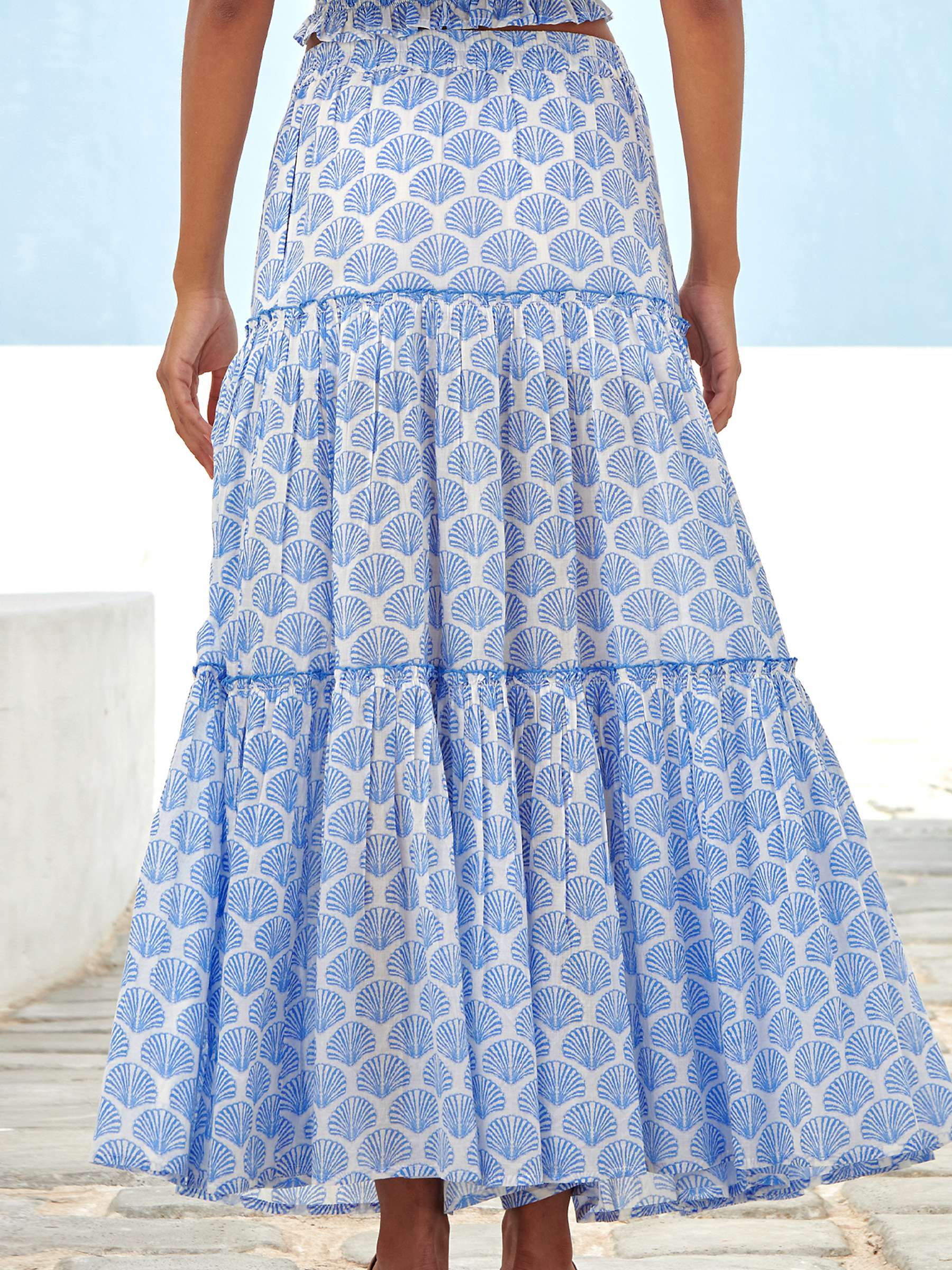 Buy Aspiga Bea Boho Organic Cotton Maxi Skirt, Blue/White Online at johnlewis.com
