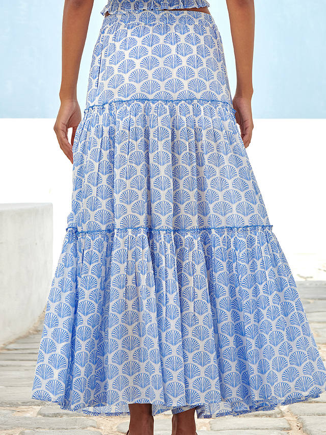 Aspiga Bea Boho Organic Cotton Maxi Skirt, Blue/White