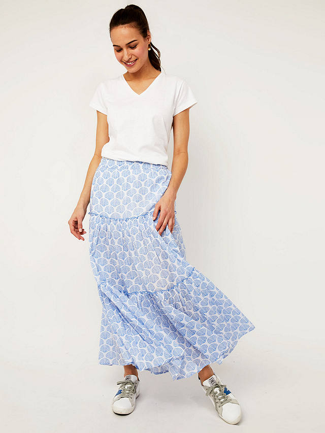 Aspiga Bea Boho Organic Cotton Maxi Skirt, Blue/White