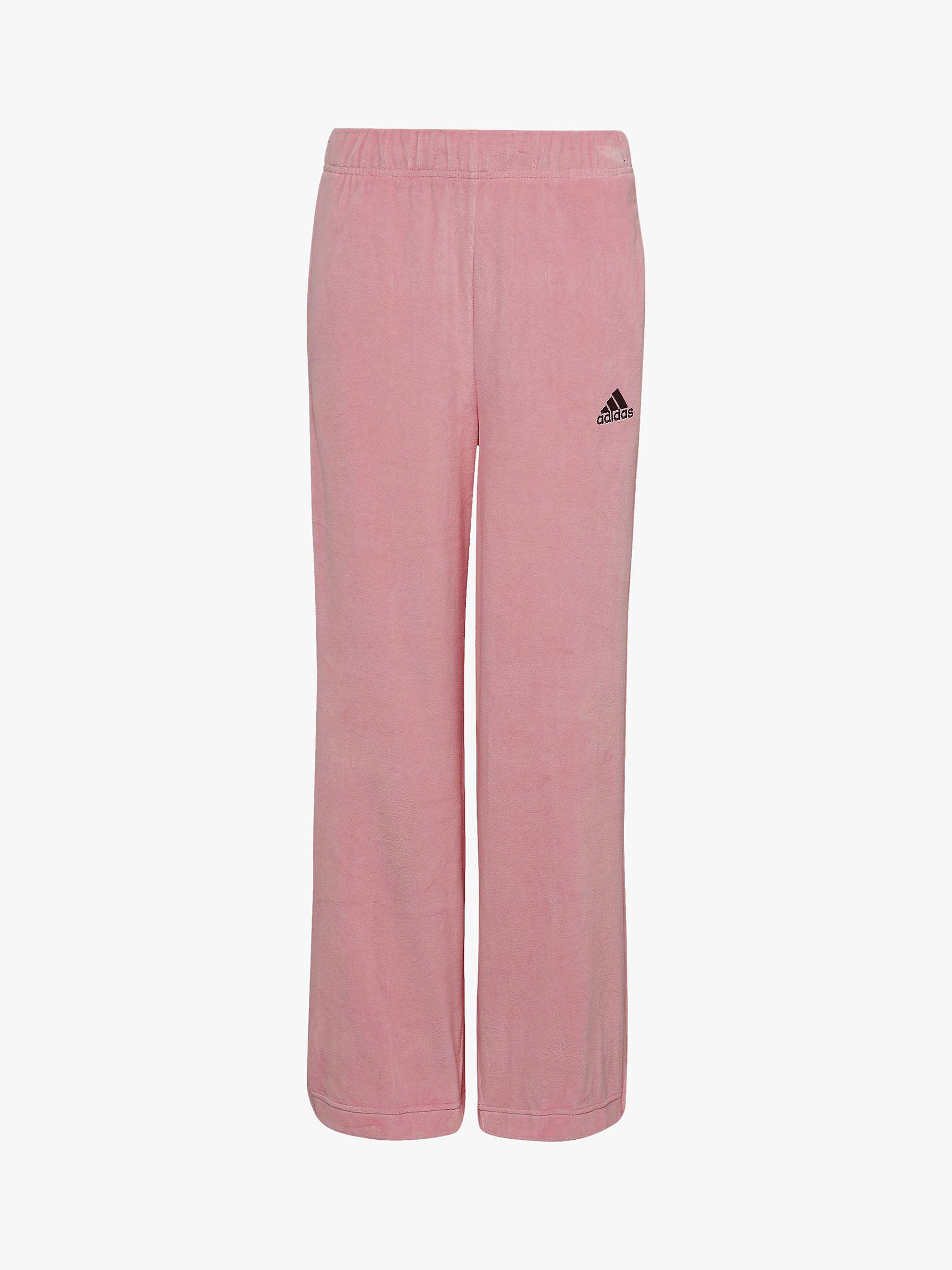 adidas Kids' Plain Logo Velour Jogging Bottoms, Pink at John Lewis ...