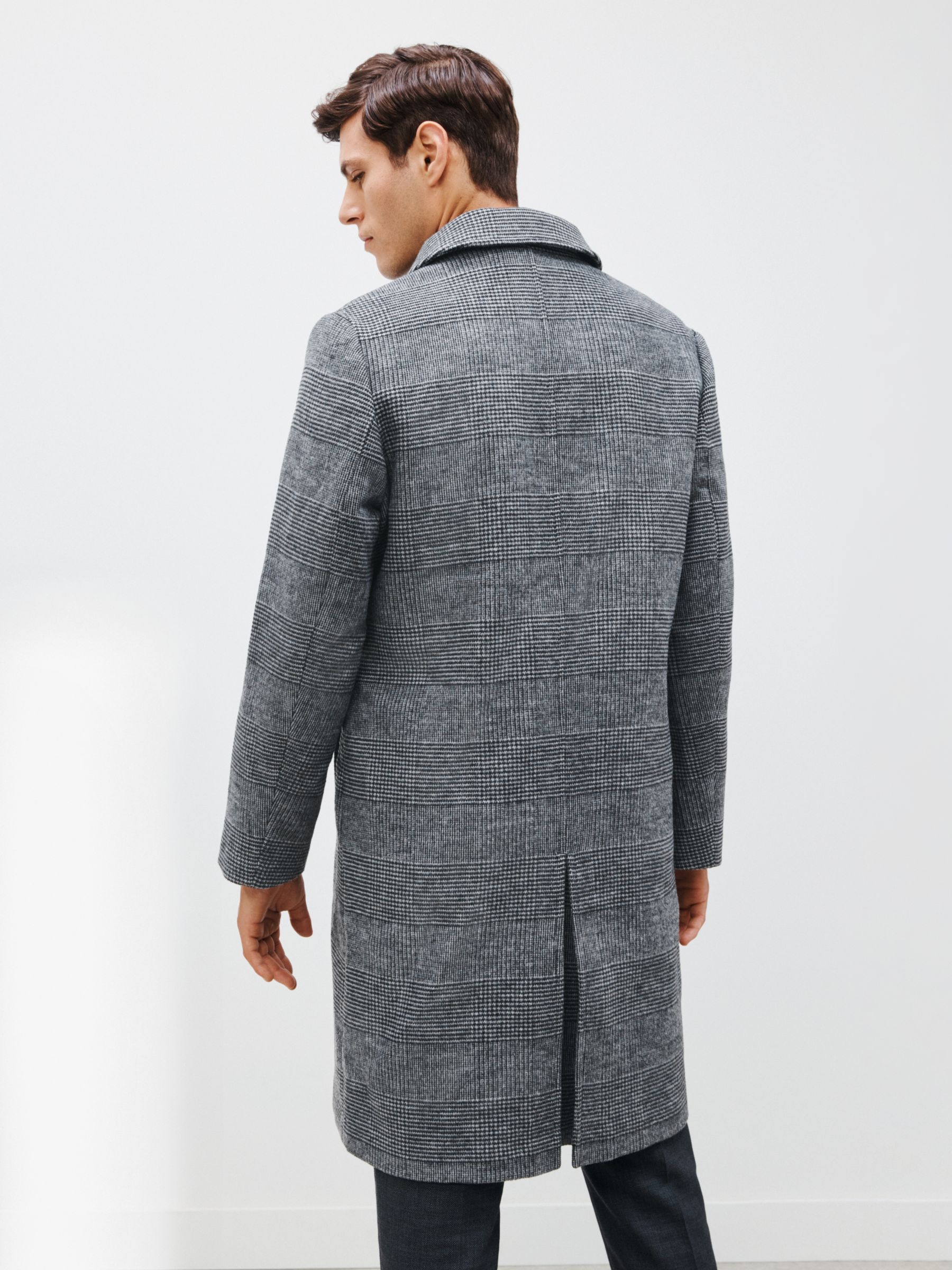 John Lewis Double Faced Check Wool Blend Overcoat, Charcoal at John ...