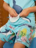 Polarn O. Pyret Kids' GOTS Organic Cotton Sealife Shorts, Blue