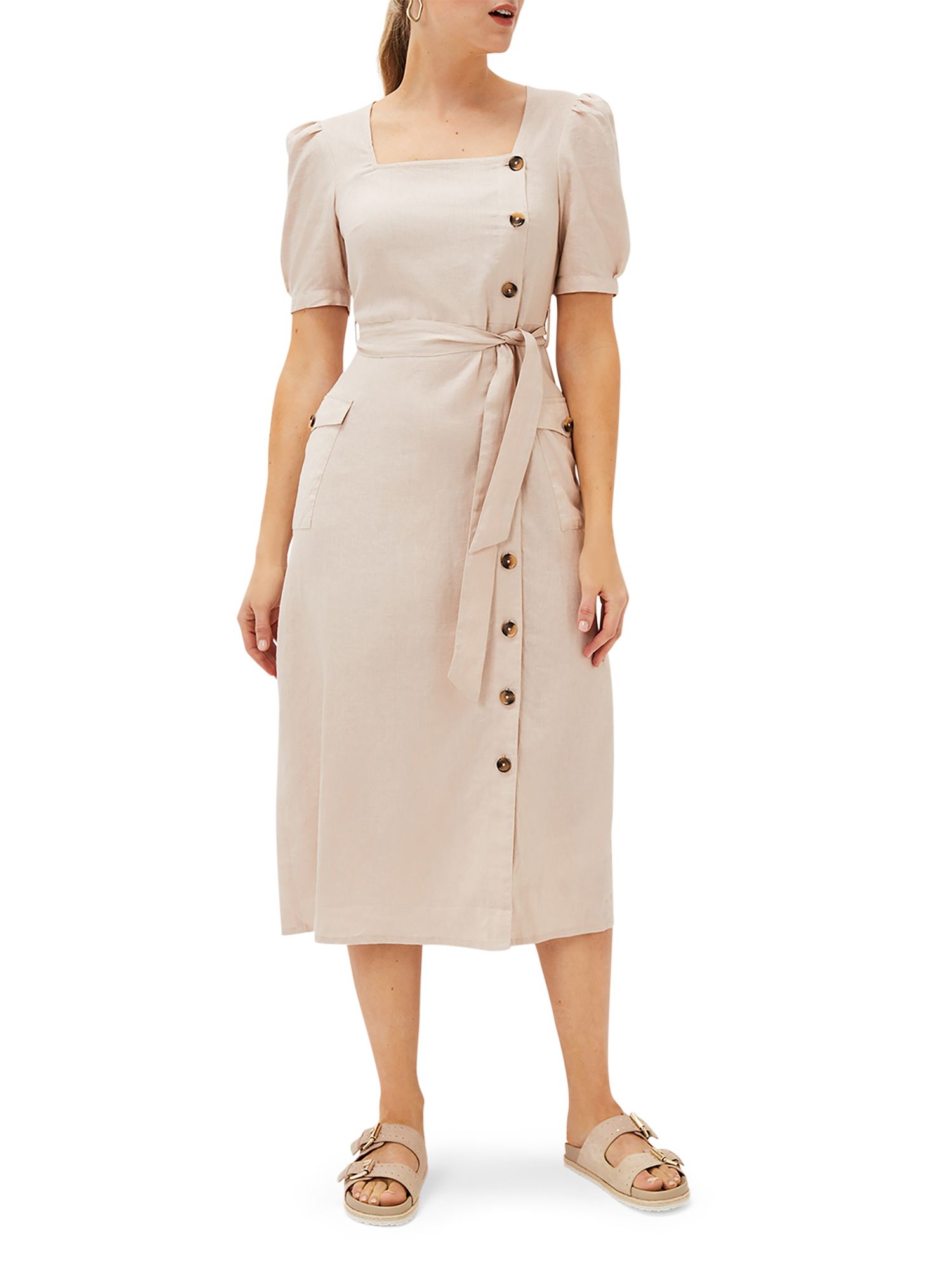 Phase Eight Elletta Square Neck Linen Dress, Stone at John Lewis & Partners