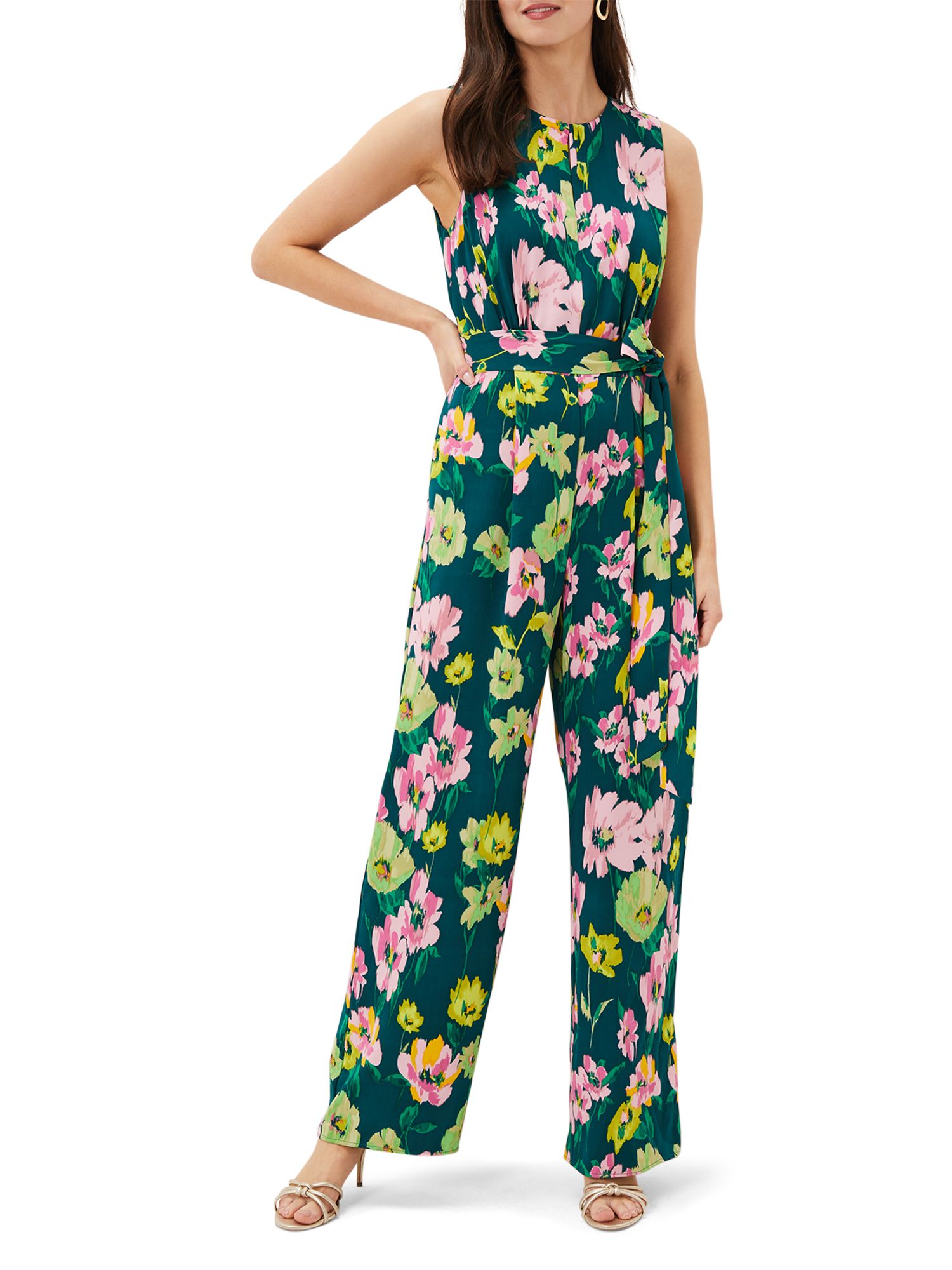 Phase Eight Effie Floral Jumpsuit, Teal/Multi at John Lewis & Partners
