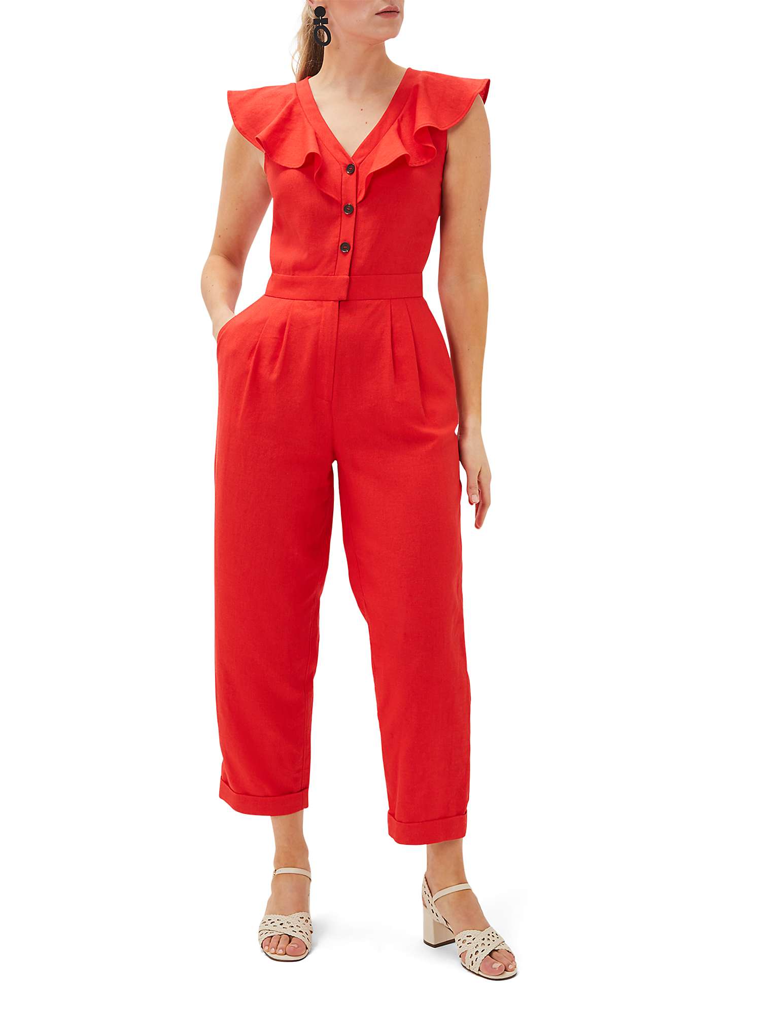 Phase Jamilla Linen Blend Cropped Jumpsuit, Red at John Lewis & Partners