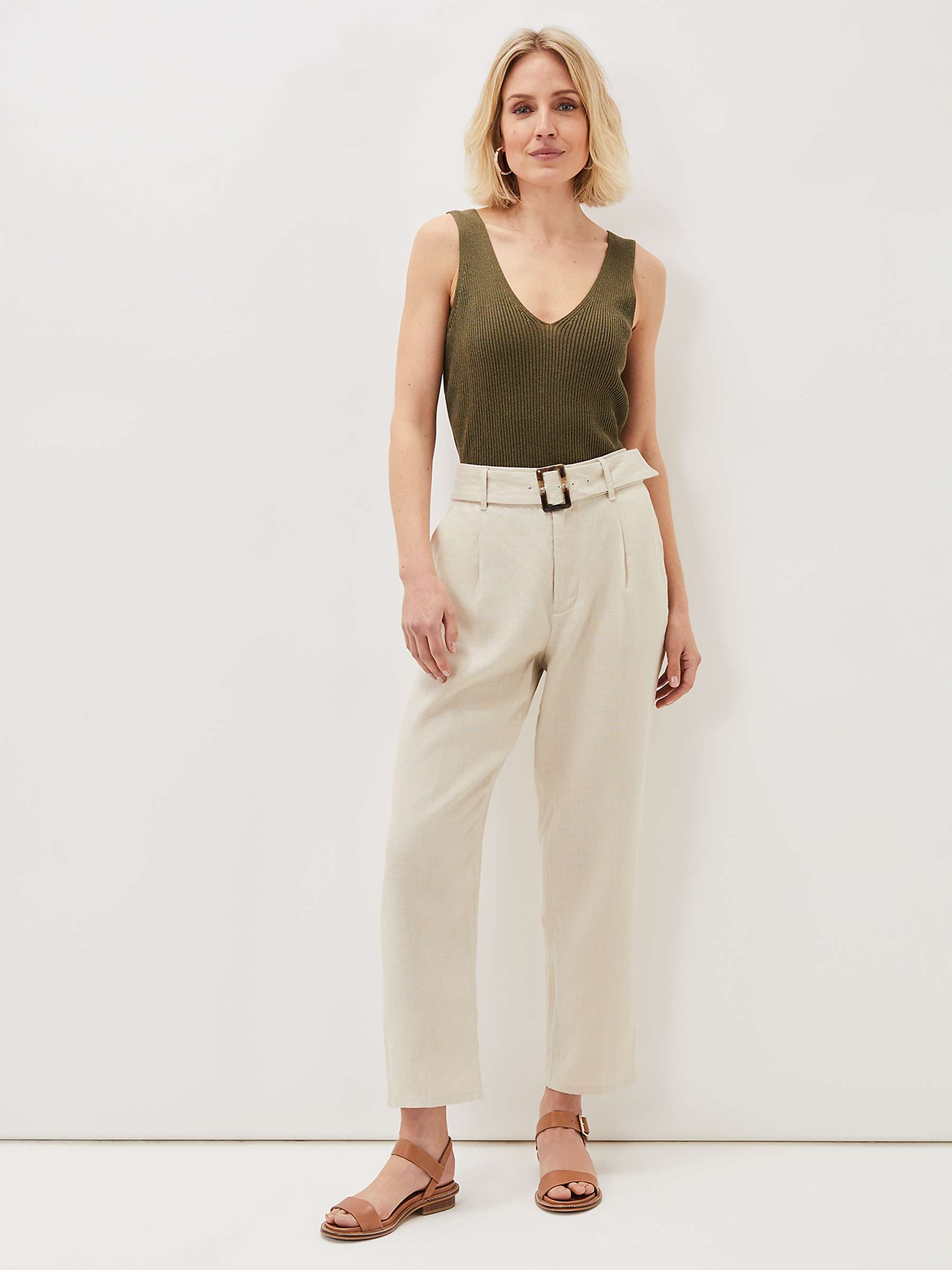 Phase Eight Hazel Linen Trousers, Stone at John Lewis & Partners
