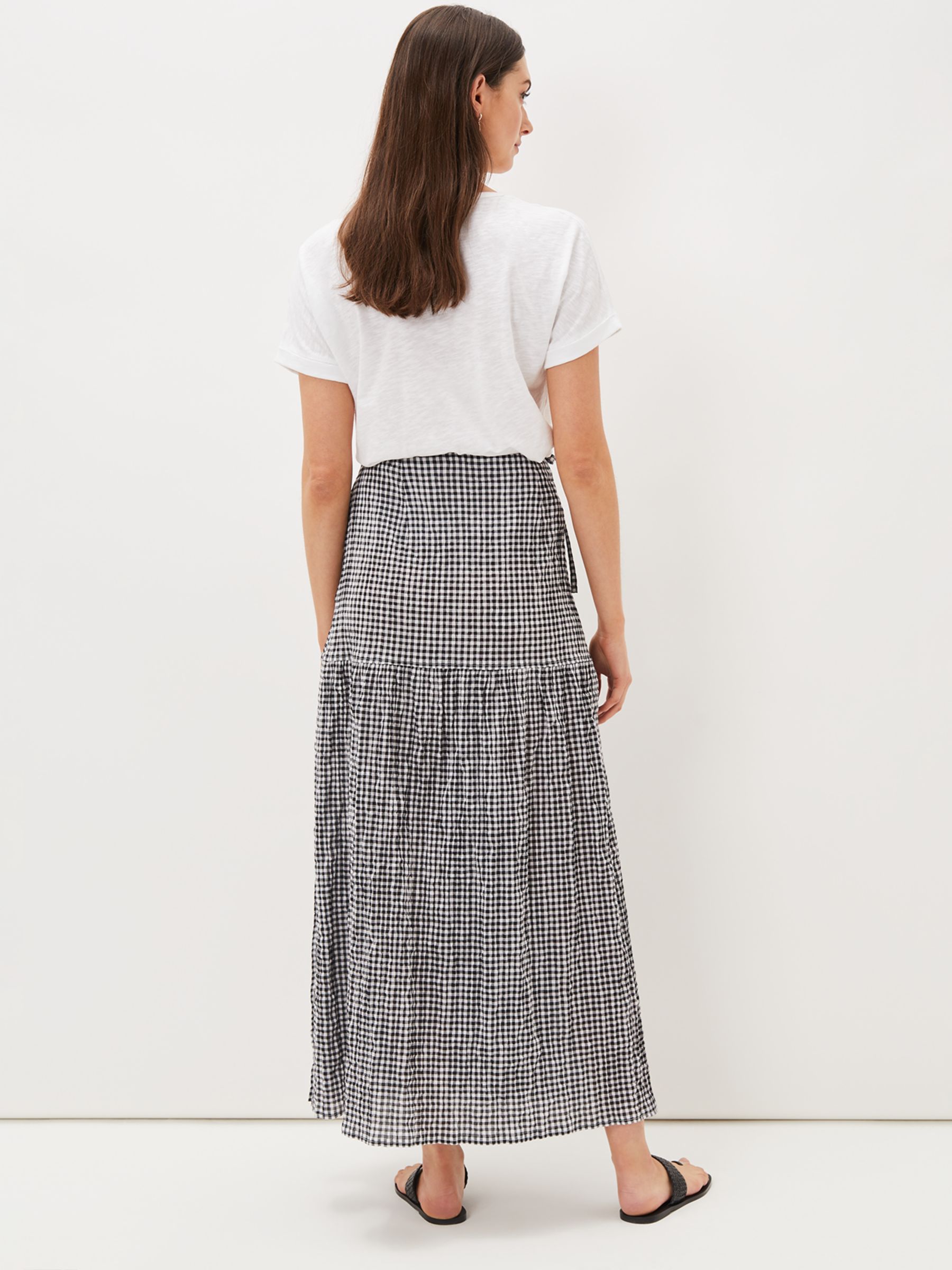 Phase Eight Tyrina Gingham Maxi Skirt, Black/White at John Lewis & Partners
