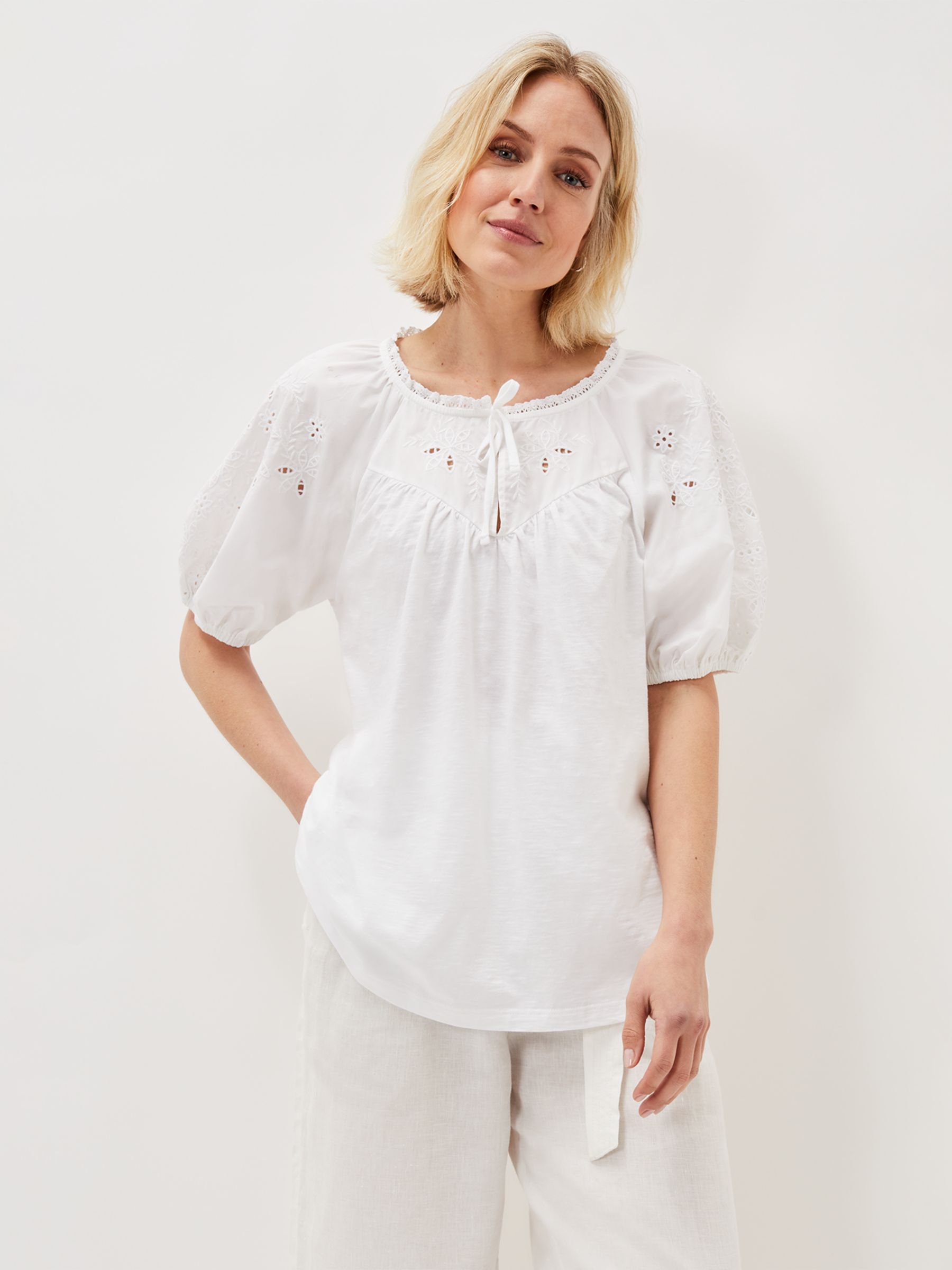 Phase Eight Floella Embroidered Blouse, White at John Lewis & Partners