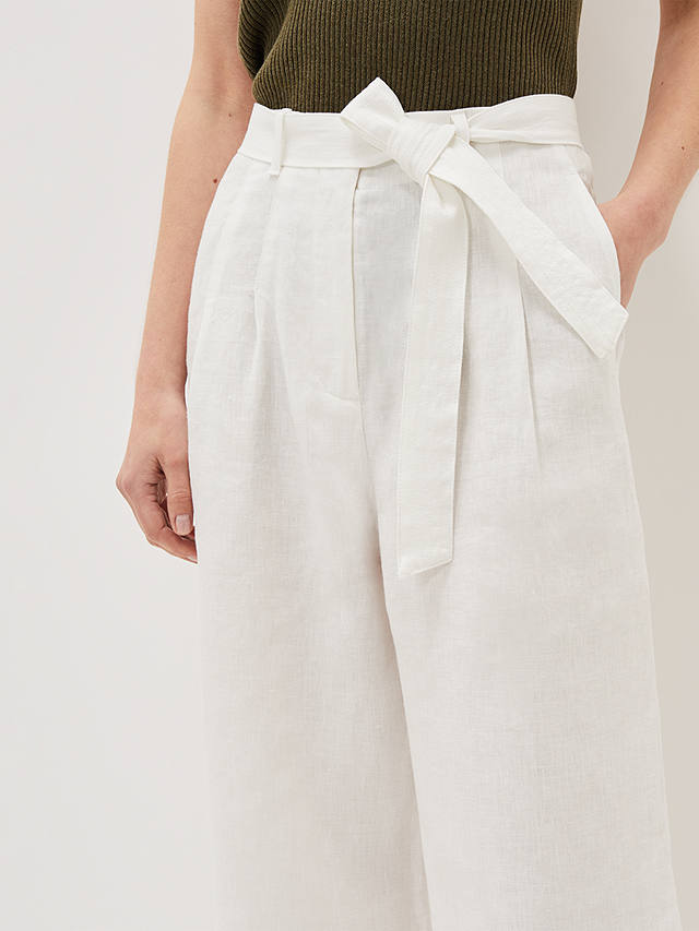 Phase Eight Aaliyah Linen Belted Trousers, White