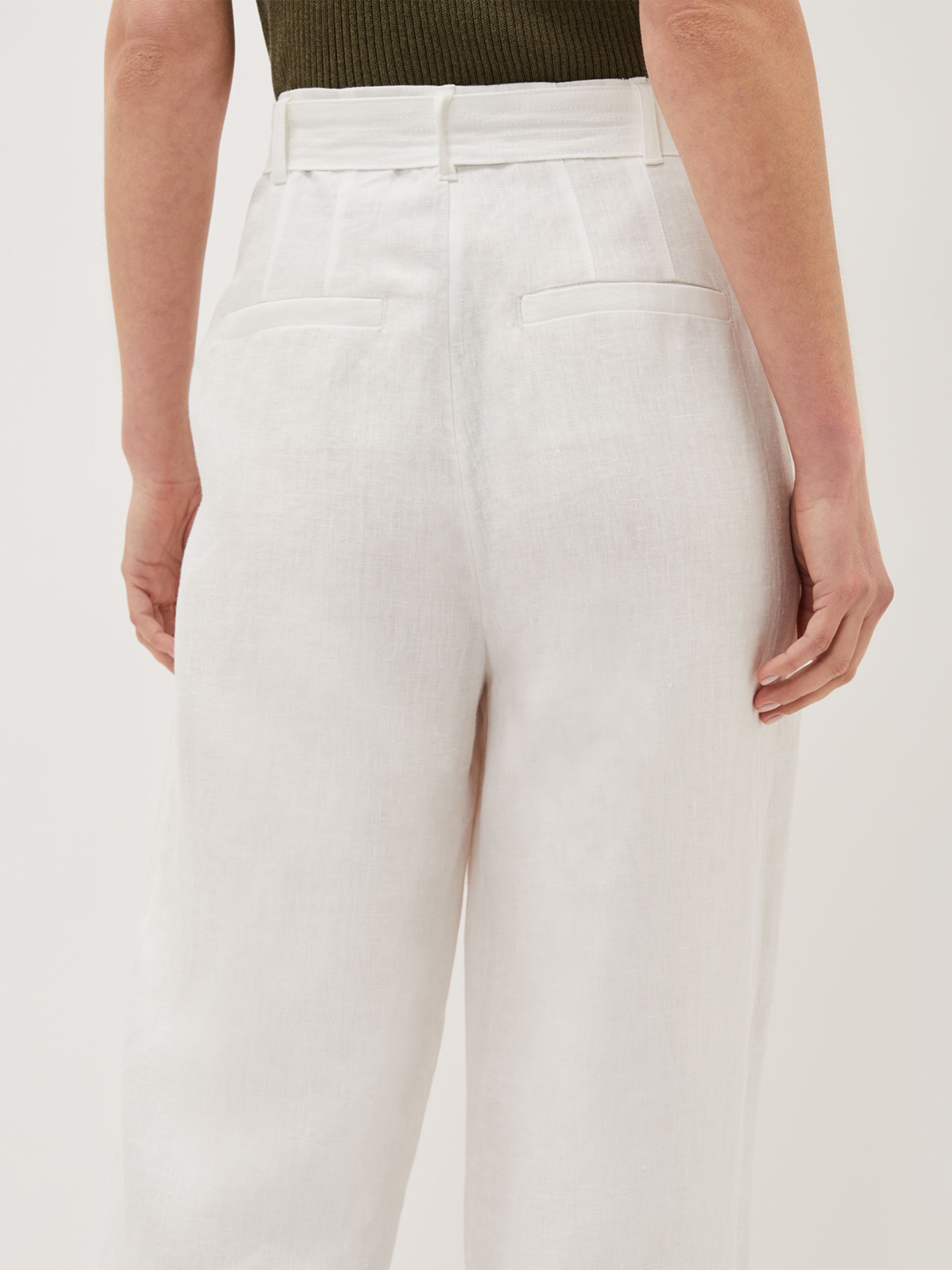Phase Eight Aaliyah Linen Belted Trousers, White, 10