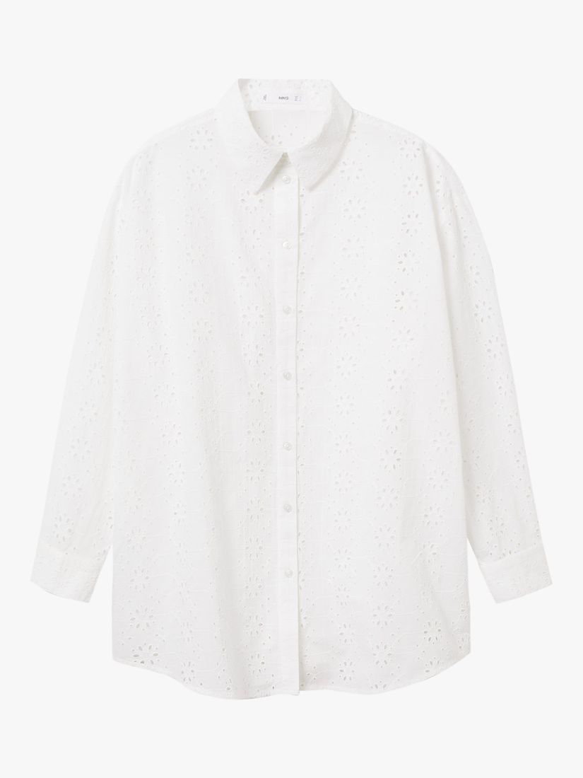 Mango Floral Embroidered Cotton Shirt, White