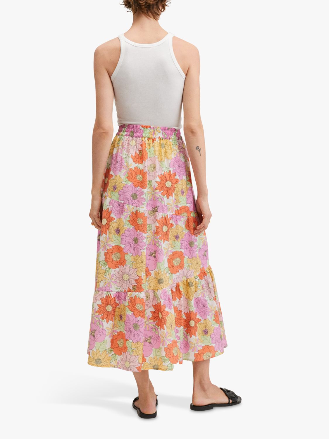 Mango Floral Print Midi Skirt, Pink at John Lewis & Partners