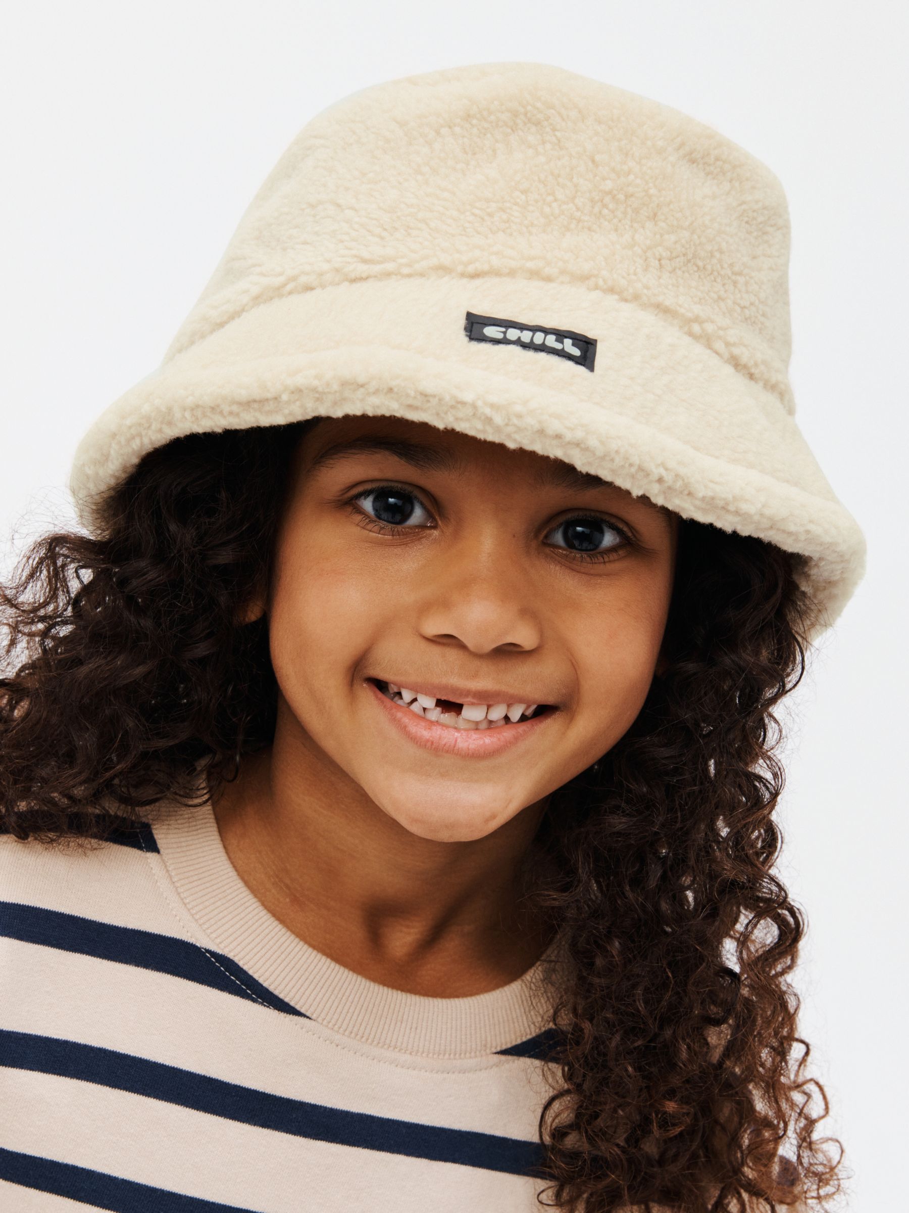 John Lewis Kids' Borg Bucket Hat, Cream, 3-5 years