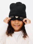 John Lewis Kids' Cat Ribbed Bobble Hat, Black