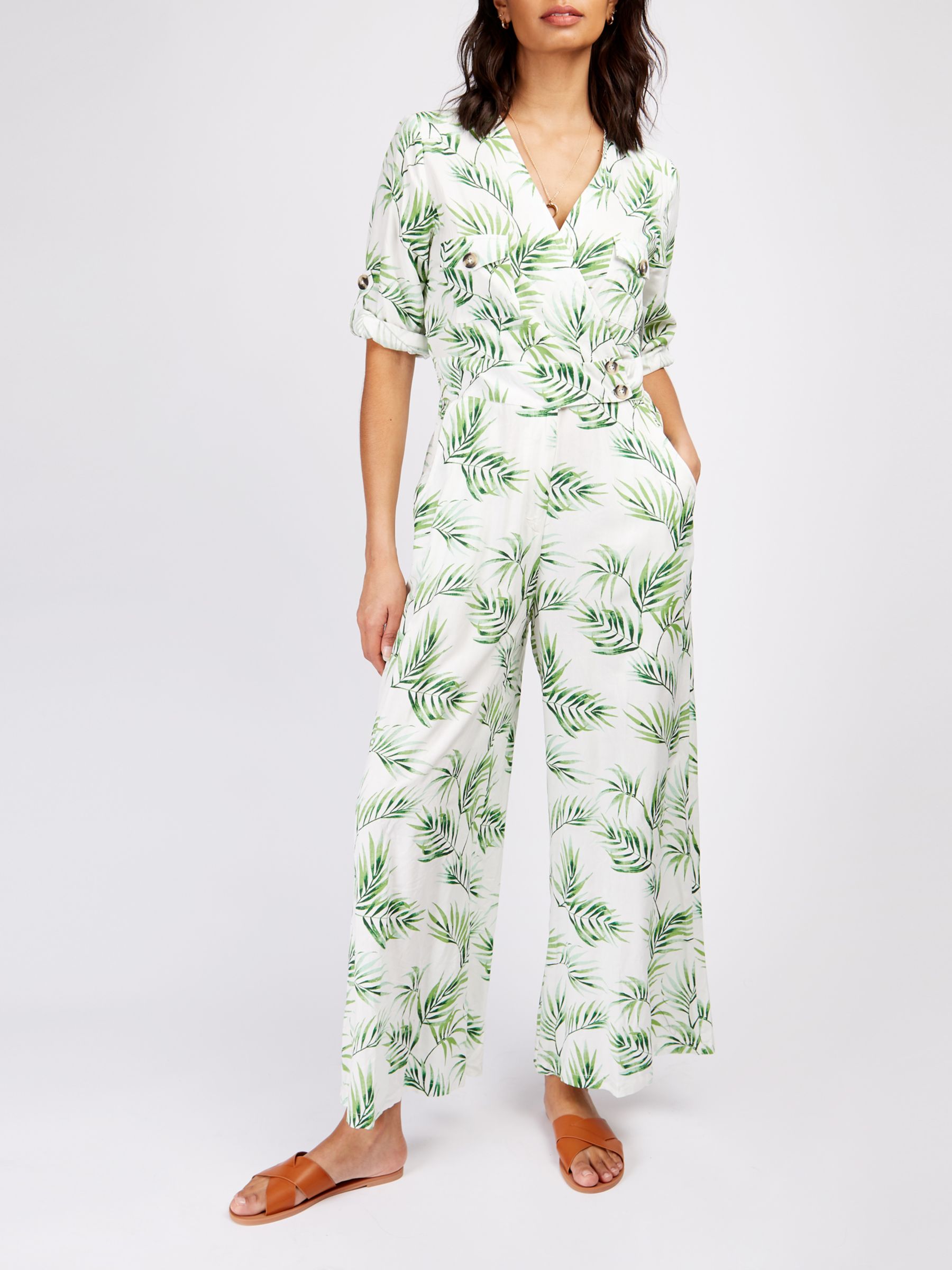 Somerset by Alice Temperley Palm Leaf Print Wide Leg Jumpsuit, White ...