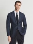 Reiss Show Single Breasted Prince Of Wales Check Linen Blend Blazer, Blue