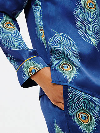 Their Nibs Peacock Feather Print Satin Pyjamas, Navy/Multi