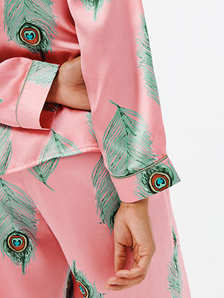 Their Nibs Peacock Feather Print Satin Pyjamas, Pink/Multi