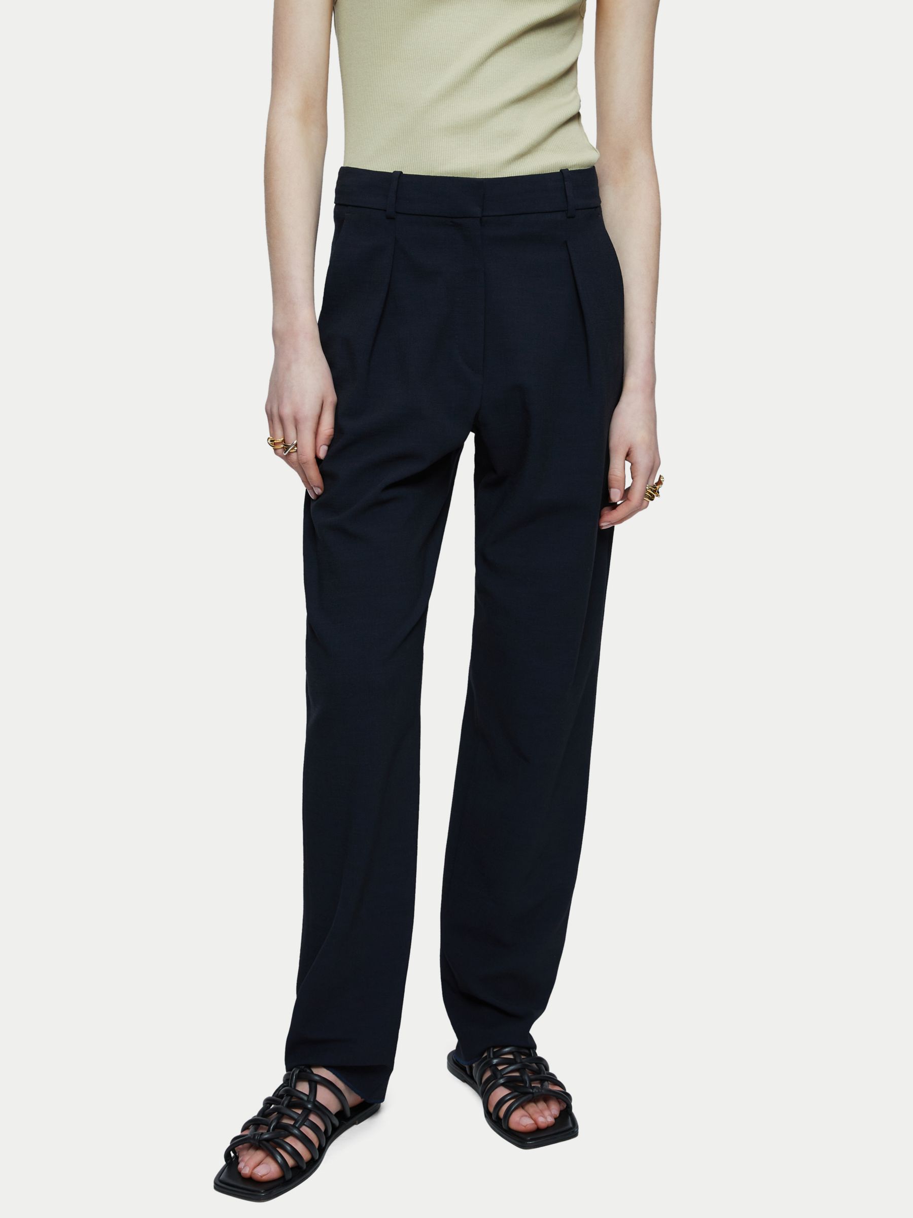 Jigsaw Logan Crosshatch Trousers, Navy, 10