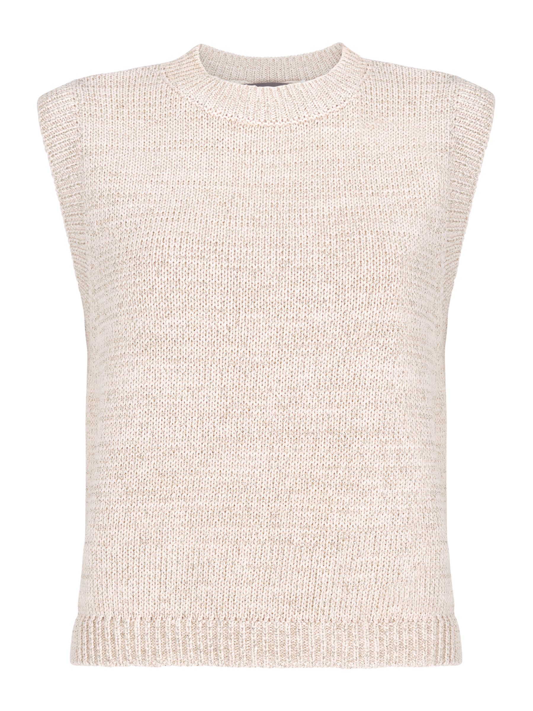 Mint Velvet Metallic Knitted Vest, Beige, XS