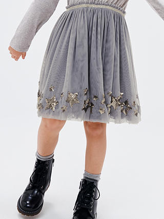 John Lewis Kids' Sequin Star Jersey Top Tulle Skirt Dress, Grey