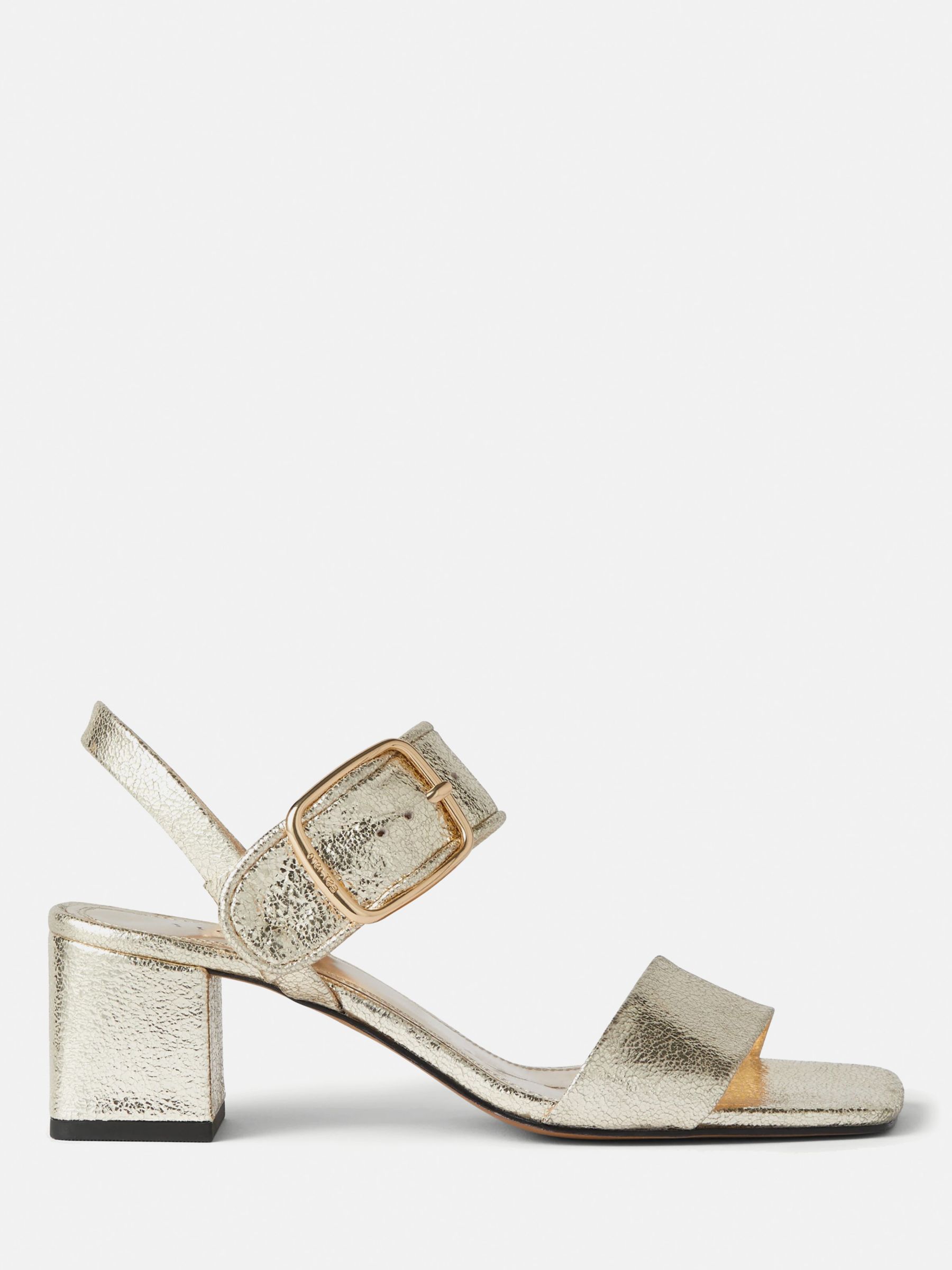 Jigsaw Maybell Leather Block Heel Sandals, Gold, 3