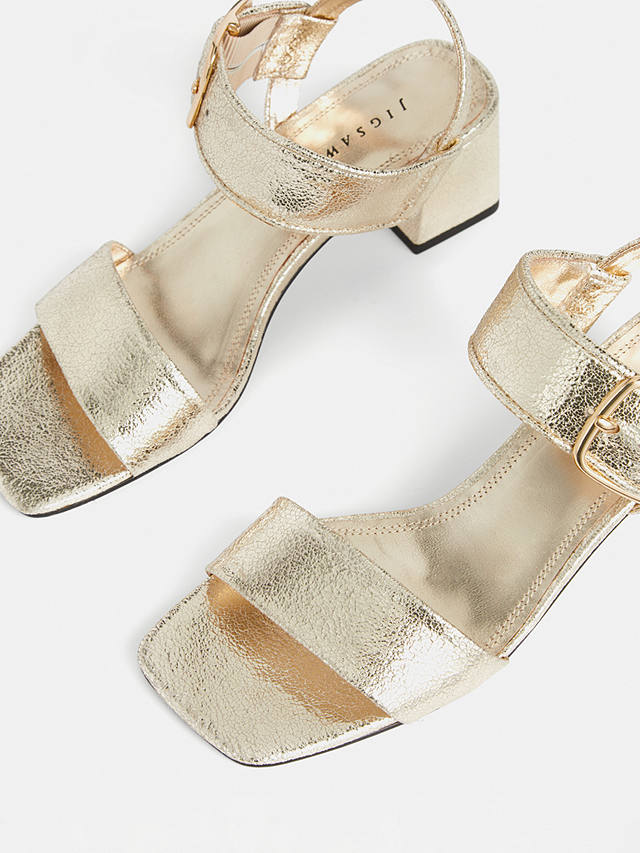 Jigsaw Maybell Leather Block Heel Sandals, Gold