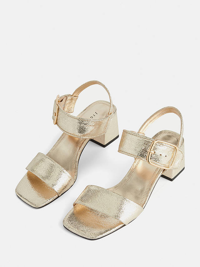 Jigsaw Maybell Leather Block Heel Sandals, Gold