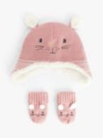John Lewis Baby Bunny Trapper Hat & Mittens Set, Pink