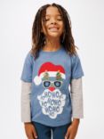 John Lewis Kids' Santa Sunglasses Long Sleeve Jersey Top, Blue