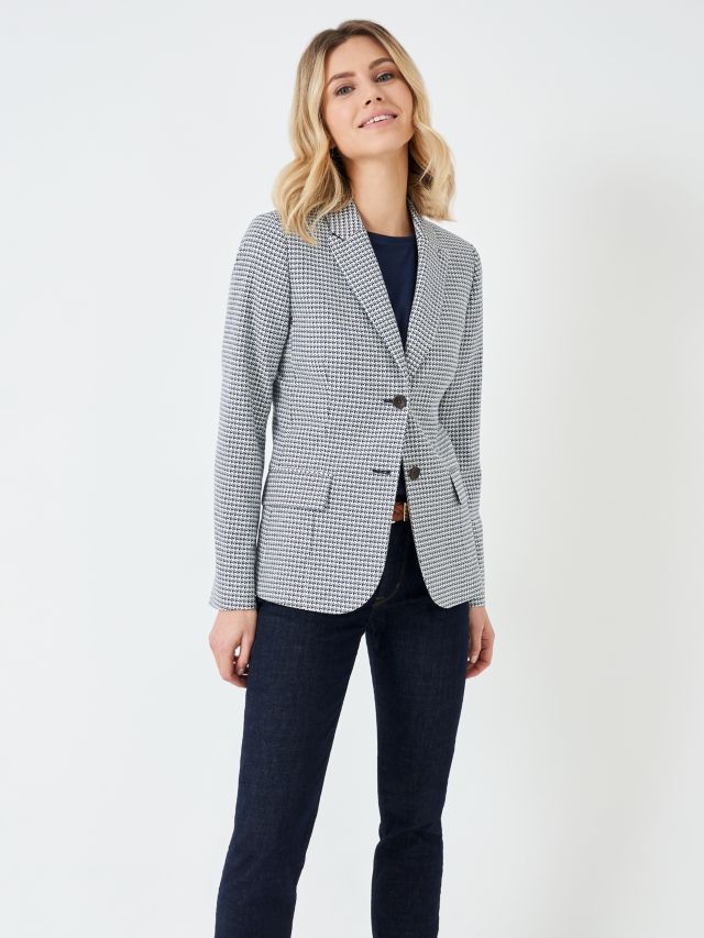 Crew Clothing Tailored Jacquard Blazer, White/Navy, 12