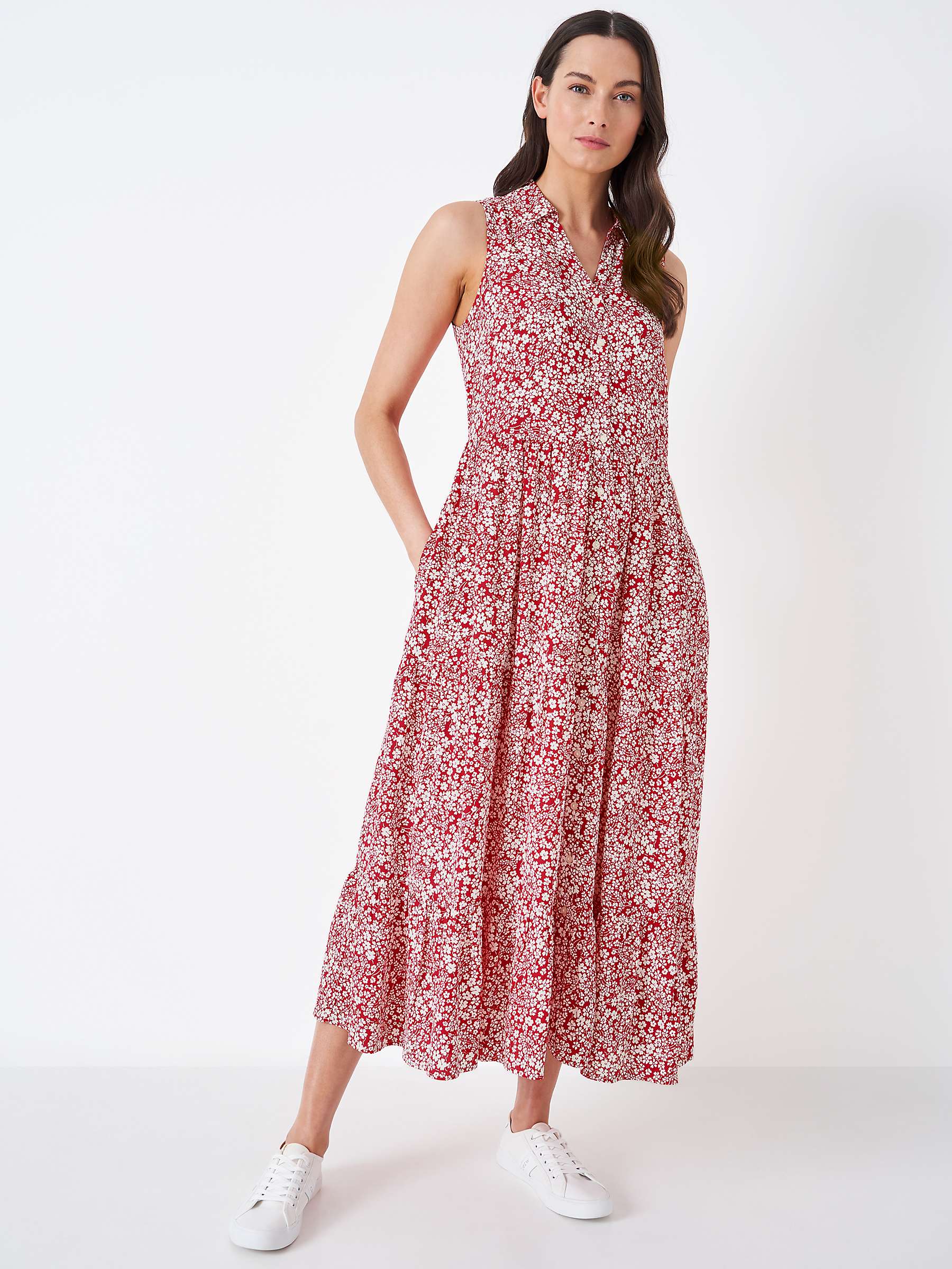 Buy Crew Clothing Hellie Sleeveless Floral Midi Dress, Pink/White Online at johnlewis.com