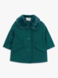 John Lewis Heirloom Collection Baby Smart Faux Fur Collar Coat, Teal