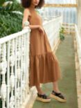 Ro&Zo Linen Blend Tiered Midi Dress, Tobacco