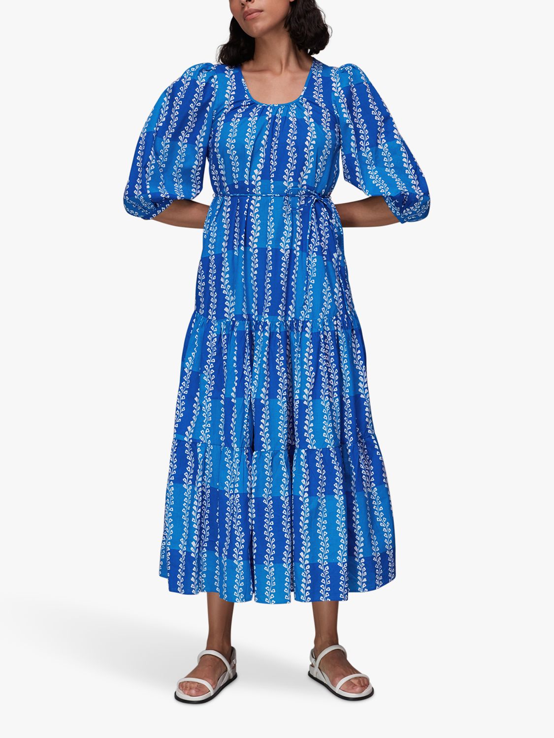Whistles Trailing Leaf Tiered Trapeze Dress, Blue/Multi at John Lewis ...