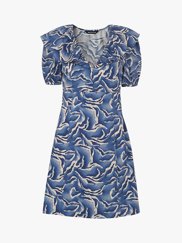 Whistles Watercolour Zebra Print Dress, Blue