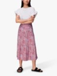 Whistles Summer Cheetah Print Tiered Midi Skirt, Pink/Multi