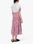 Whistles Summer Cheetah Print Tiered Midi Skirt, Pink/Multi