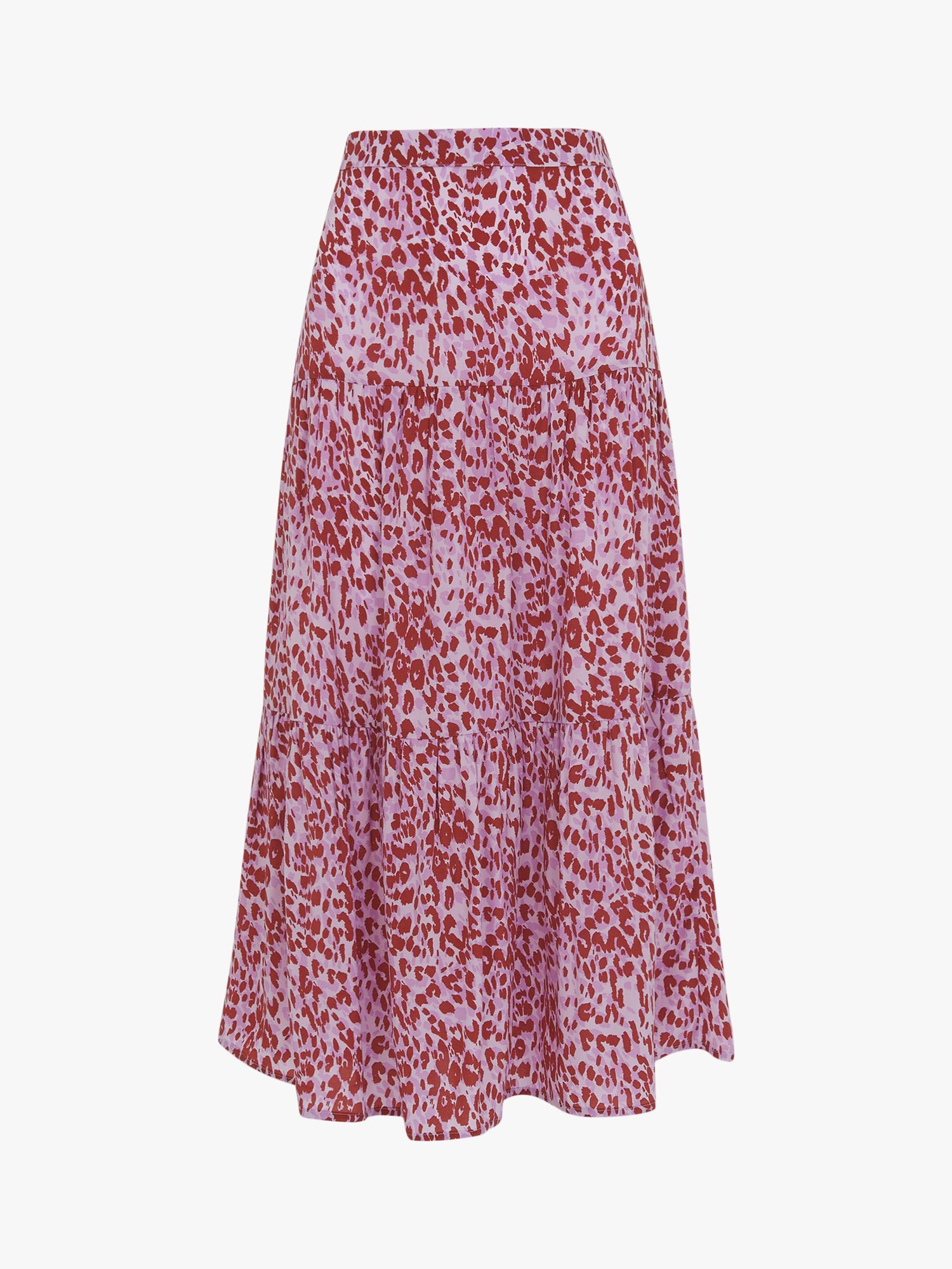 Whistles Summer Cheetah Print Tiered Midi Skirt, Pink/Multi at John ...