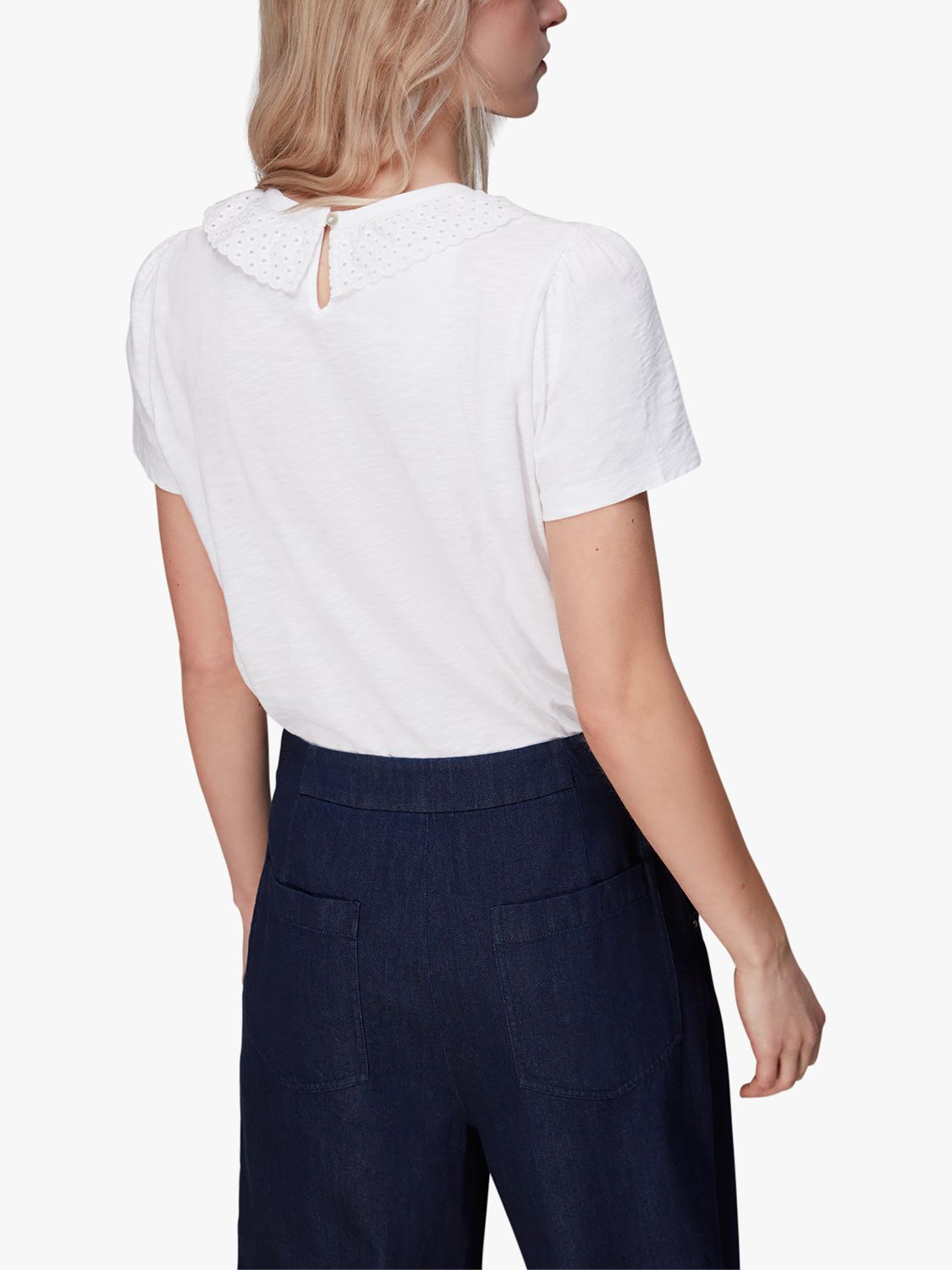 Whistles Matilda Broderie Organic Cotton T-Shirt, White at John Lewis ...