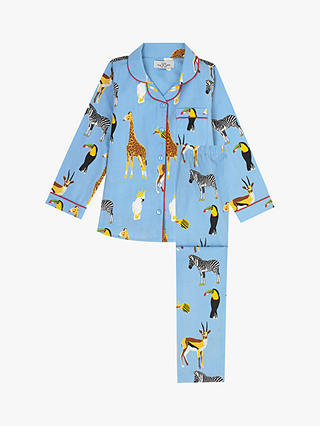 Their Nibs Kids' Jungle Animals Shirt Pyjama Set, Light Blue