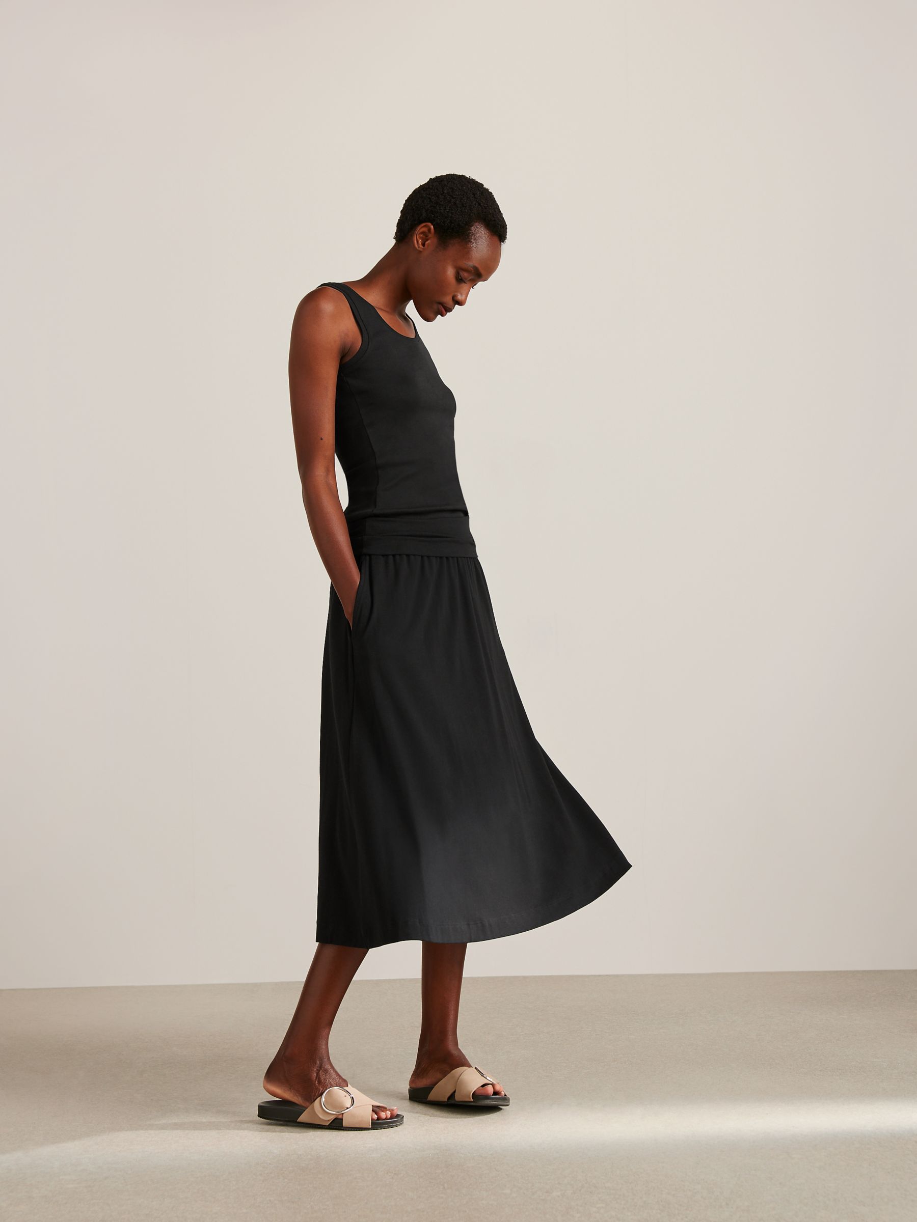 Buy John Lewis Plain Knee Length Jersey Skirt, Black Online at johnlewis.com