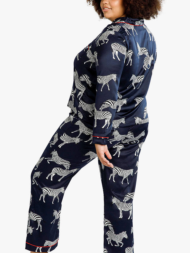 Chelsea Peers Curve Zebra Print Satin Pyjamas, Navy
