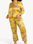 Chelsea Peers Curve Zebra Print Satin Pyjamas, Mustard