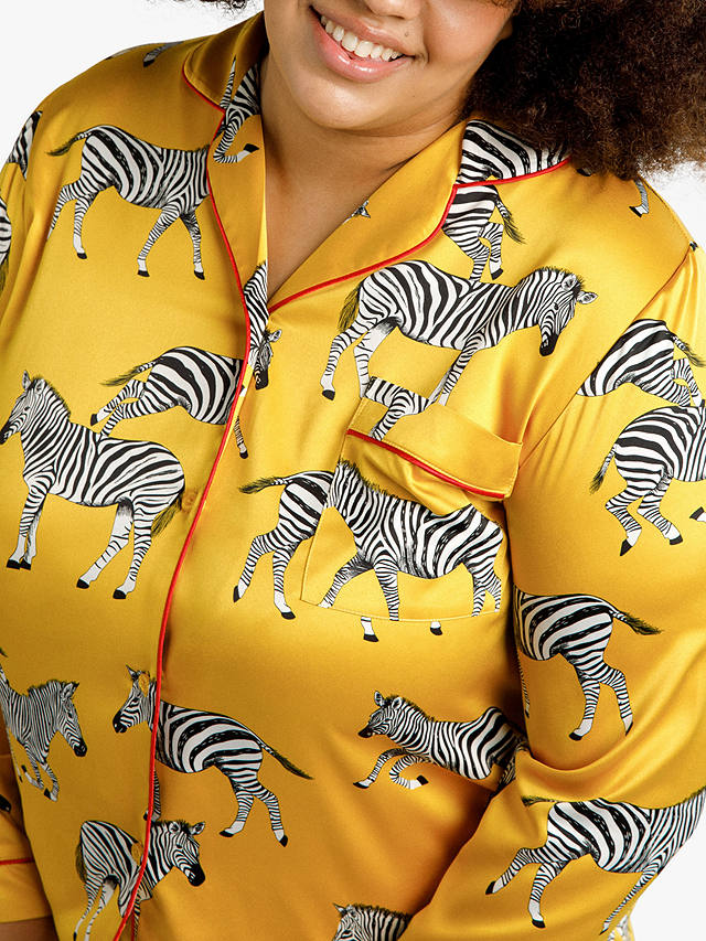 Chelsea Peers Curve Zebra Print Satin Pyjamas, Mustard