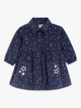 John Lewis Baby Embroidered Stars Corduroy Shirt Dress, Blue