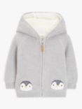 John Lewis Baby Penguin Borg Hoodie, Grey
