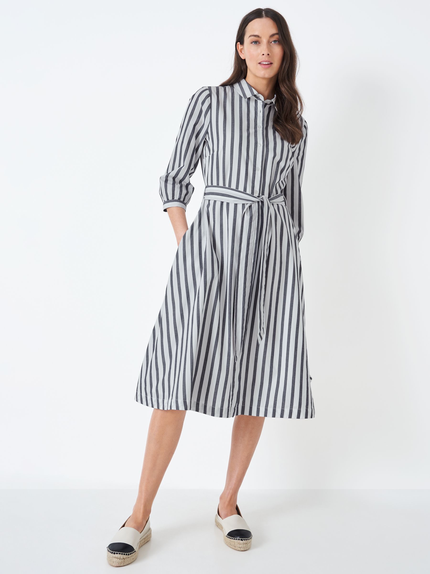 Crew Clothing Harmony Striped Shirt Dress, White at John Lewis & Partners