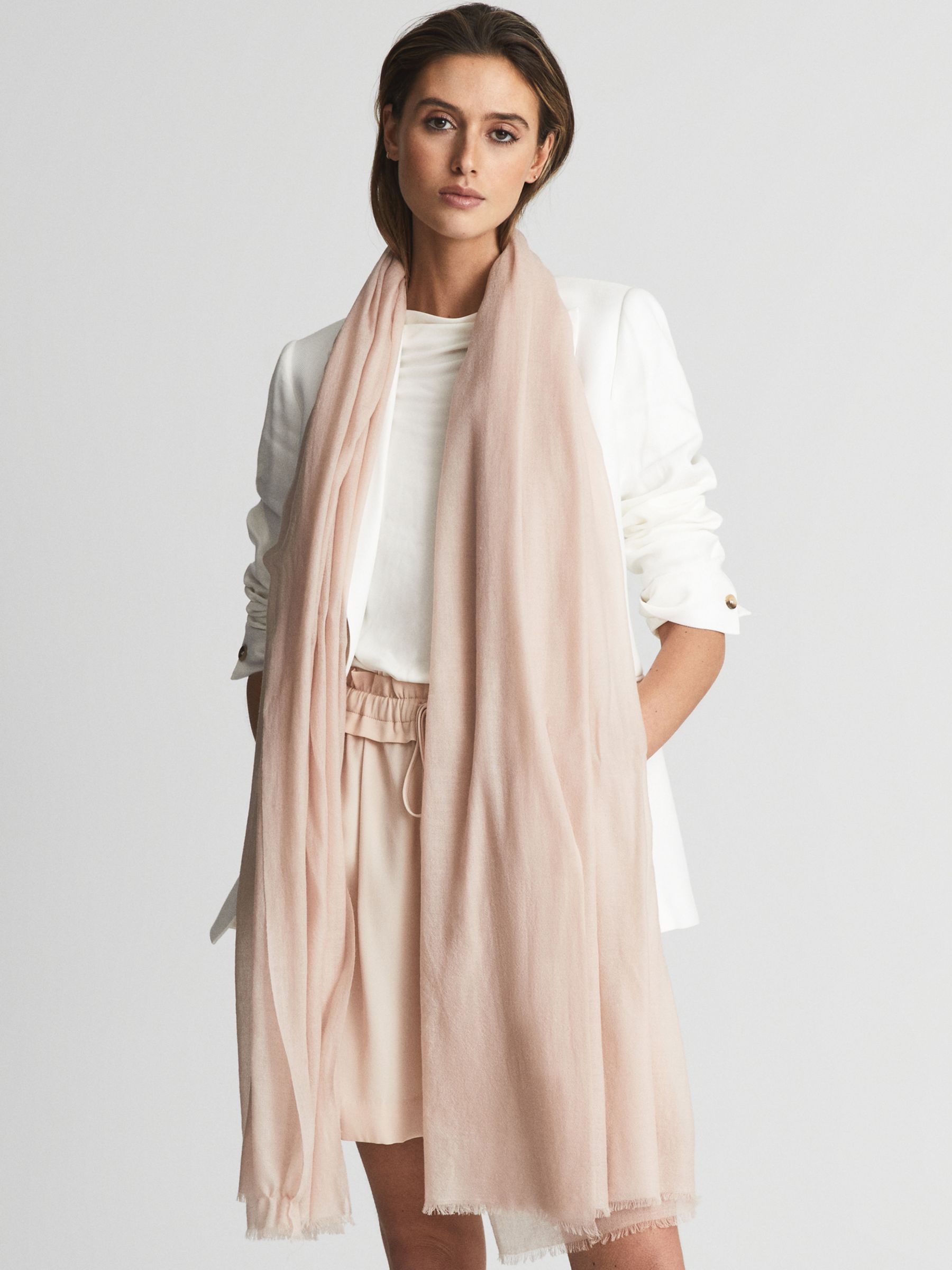 Reiss Heidi Wool and Cashmere Scarf, Blush, One Size